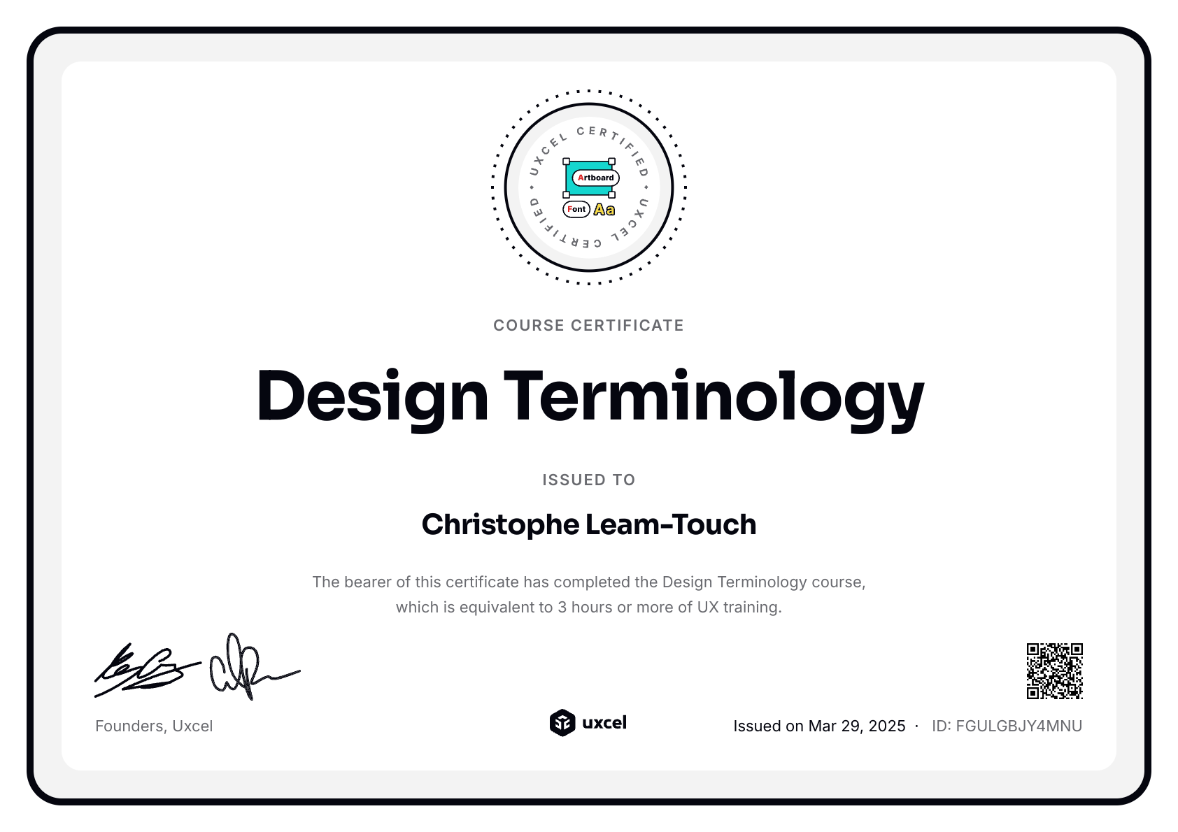 Christophe Leam-Touch's certificate